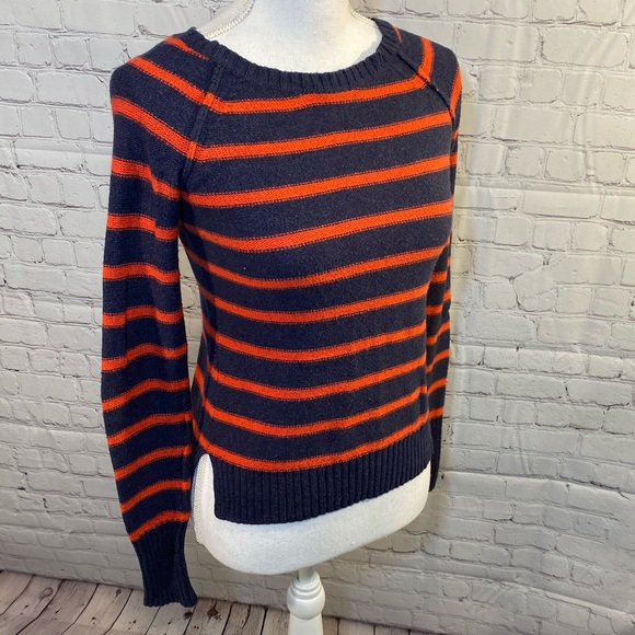 KENZIE Sweater Crewneck Striped Blue Red Elbow Patches-Small - Picture 2 of 4